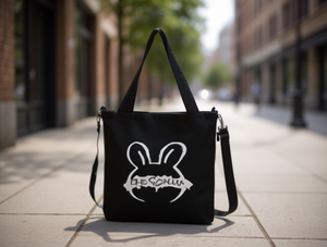 Borsa a Tracolla in Tela con Logo Coniglio, Nera, per Tutte le Stagioni, Borsa da Donna - Product Image 2