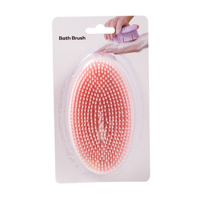 Silicone Bath Brush Oval Soft Bristle Massage Back Scrubber Pink Color Universal Cleaning Tool - Product Image 1