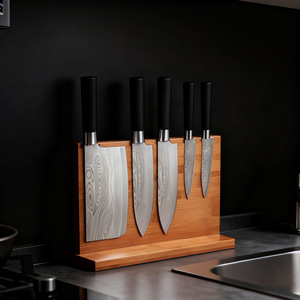Porte-couteaux magnétique en bambou, 5 pièces, rangement pour comptoir, support à couteaux de cuisine - Product Image 2