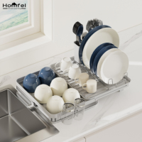 Égouttoir à vaisselle compact de grande capacité, design moderne, porte-vaisselle pliable multifonctionnel