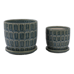Set di Vasi in Ceramica Stoneware con Sottovaso, Design Texturizzato per Patio, Giardino e Arredamento Casa - Product Image 4