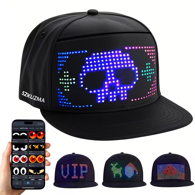 Custom Logo Lighted LED Display Hat APP Bluetooth Controlled RGB Screen Programmable Scrolling Message Baseball Cap for Party