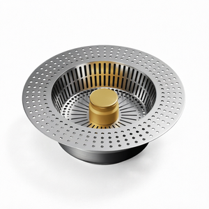 Panier de vidange pop-up rond en acier inoxydable poli pour évier de cuisine, filtre anti-colmatage pour récupération des déchets - Product Image 1