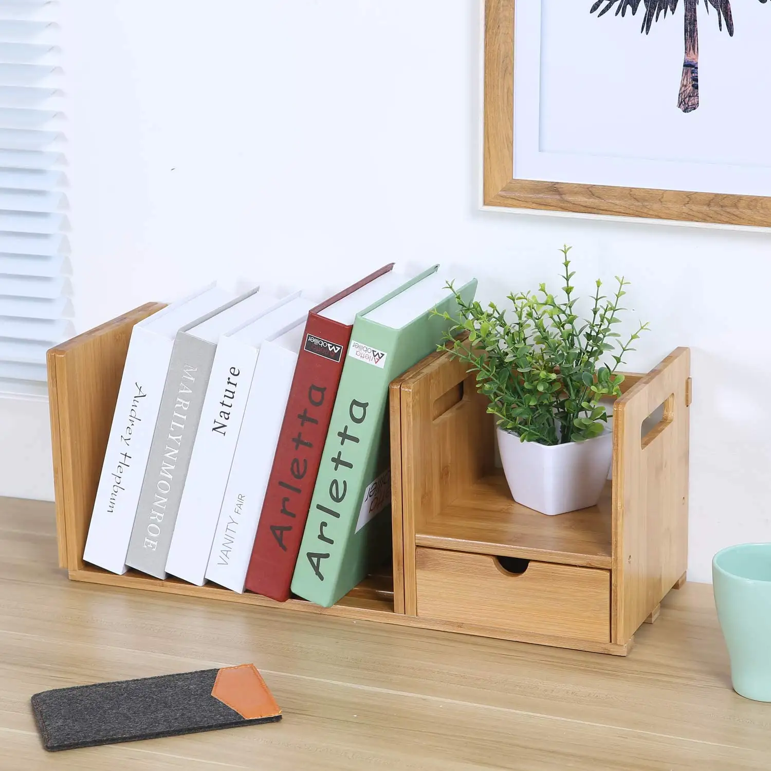 Book Shelf with Drawer Record Rack CD Storage Rack Vinyl Record Storage Holder