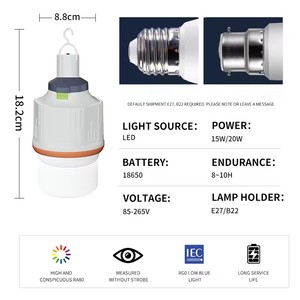 Lampadina LED di Emergenza E27 20W di Alta Qualità, Ricaricabile, 8-10 Ore di Autonomia, 3 Anni di Garanzia per Illuminazione Domestica e Magazzino, B22 - Product Image 6