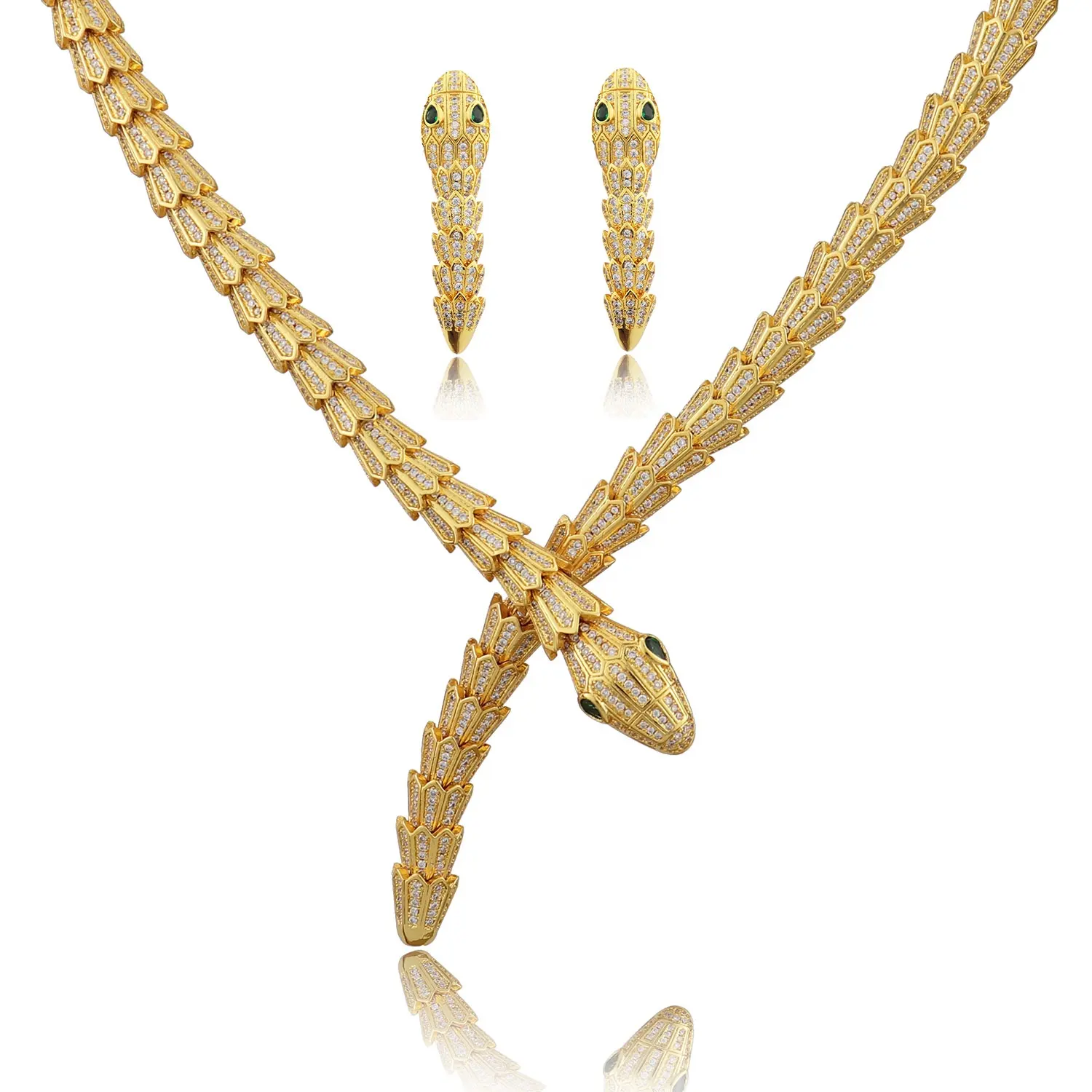Luxury high quality snake necklace and earring sets jewelry gold plated sets beautiful zirconia jewelry set