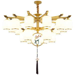 Nueva lámpara de araña de cobre de estilo chino, luz LED de múltiples cabezales para sala de estar, comedor, forma redonda, base de bombilla E27 - Product Image 3