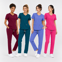 Ensembles d'uniformes médicaux côtelés pour femmes, avec poche porte-badge, pour personnel soignant et infirmières, vente en gros