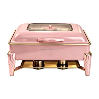 Plat à réchaud rectangulaire rose 9L avec couvercle transparent, en acier inoxydable, idéal pour mariages, fêtes, banquets de Noël et maintien au chaud des aliments