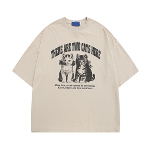 Camiseta de Manga Corta para Hombre, Marca Streetwear, 100% Algodón, Corte Regular, Lavada y Desgastada, con Estampado de Dibujos Animados, para Parejas - Product Image 2