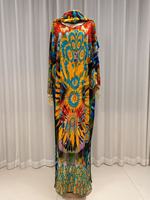 Robe africaine musulmane pour femmes, grande taille, été, décontractée, imprimée, avec strass, longue, en rayonne, boubou avec écharpe, kaftans, bubu