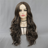Wig Rambut Sintetis X-TRESS Biru Muda Abu-abu untuk Wanita Wig Bergelombang 26 Inci dengan Mesin Wig Rambut Dibuat Tahan Panas