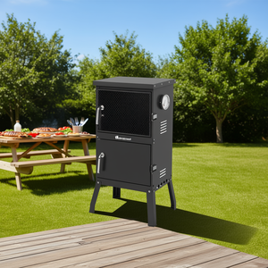 Ahumador de carbón Lia Outback de doble puerta, de acero esmaltado en porcelana, con termómetro para asar a la parrilla. - Product Image 2