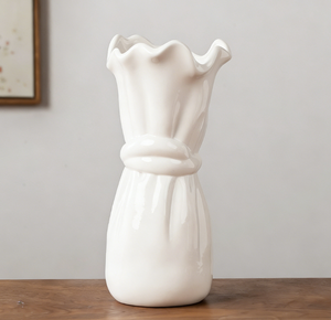 Vase en céramique blanc émaillé minimaliste de qualité supérieure à large ouverture avec fonction hydroponique pour la présentation de fleurs séchées ou fraîches dans le salon - Product Image 6