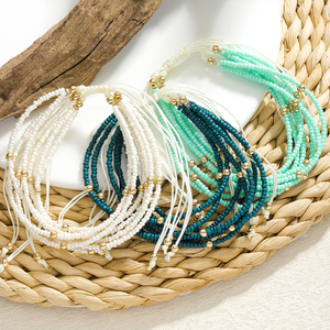 Boho Pha Lê 6 Nhiều Lớp Đầy Màu Sắc Hạt Giống Hạt Xếp Chồng Tình Bạn Vòng Đeo Tay Phụ Nữ Bện Dây Thừng Hạt Điều Chỉnh Vòng Đeo Tay Trang Sức Quà Tặng - Product Image 3