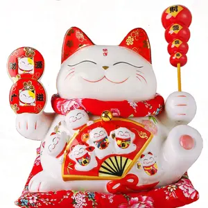 Grande regalo artigianale grasso porcellana giapponese 10 pollici porcellana porcellana buona fortuna ceramica gatto fortunato bianco rosa figurina maneki neko