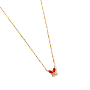 Collar de Acero Inoxidable con Colgante de Mariposa Roja y Circonita, Chapado en Oro de 18K, para Uso Diario - Product Image 4