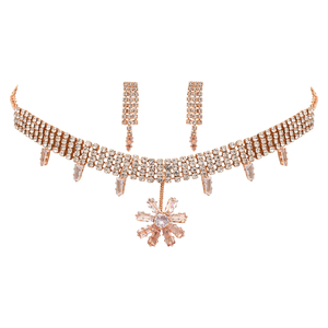 Conjunto de Collar y Aretes Colgantes de Circonita Cúbica Chapados en Oro Rosa de Primera Calidad para Mujer, Joyería Elegante con Diamantes Americanos para Fiestas - Product Image 5