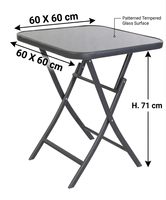 Table de bistrot moderne pour balcon, pliante, 60x60cm, avec structure en fer et plateau en verre trempé, légère et facile à transporter
