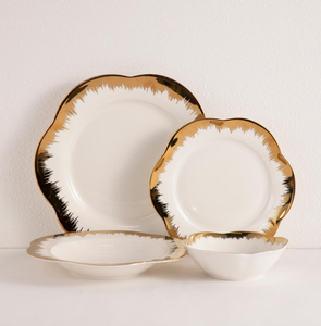 Nuevo Juego de Vajilla de Porcelana Fina de Lujo, Blanco con Borde Dorado, Plato y Tazón con Forma de Flor, para Hotel, Restaurante, Regalo de Boda - Product Image 1