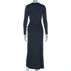 เดรสมิดิแต่งระบายคอไม่สมมาตรของผู้หญิงเดรสบอดี้คอนแขนยาวแฟชั่น - Product Image 6