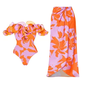 JSN9202075 moda moda moda 3Dflower Floral impressão de alta qualidade de uma peça maiô com encobrir conjunto tswimwear