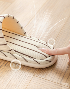 Nouvelles sandales plates 2026 en coton et lin rayées, antidérapantes, légères et douces pour la maison – Chaussons en peluche - Product Image 5