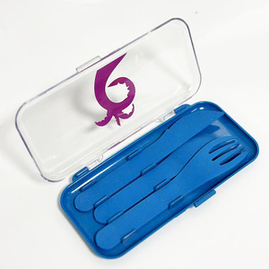 Portable Knife Fork Spoon Set Plastic Reusable Camping Utensil Three Piece Outdoor Cutlery With Lid Rectangular Shape - Product Image 1