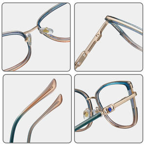 86011 Monture de lunettes œil-de-chat pour femme, monture intégrale, protection anti-lumière bleue, lunettes optiques avec détails dorés - Product Image 2