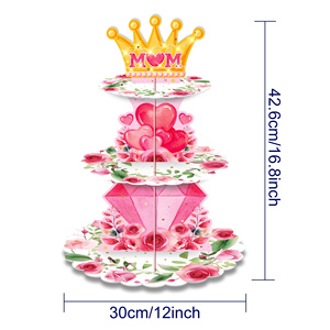 Huancai fête des mères gâteau support 3 niveaux couronne Floral Cupcake support Dessert tour décor pour <span class=keywords><strong>maman</strong></span> fête d'anniversaire fournitures - Product Image 2