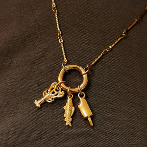 Crea la Tua Collana con Charm Personalizzabile in Oro 18k 24k Acciaio Inossidabile Fai-da-Te con Charm a Forma di Pesce Aragosta Gelato Gioielli Creativi - Product Image 4