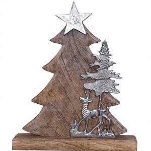 Wooden <b>Christmas</b> <b>Tree</b> With Metal Deer And Pine Design Rustic Tabletop Decoration Handmade Objects Cheap Price <b>Modern</b> Interior - Product Image 1