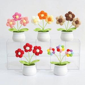 Ornements de bureau à domicile, décoration artificielle, plantes en pot de tournesol au crochet faites à la main - Product Image 3