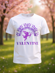 T-Shirt Unisex di San Valentino con Motivo Cupido, Design Bianco e Viola, Morbida e Traspirante, Collo Tondo, Manica Corta, Abbigliamento Casual per San Valentino - Product Image 2