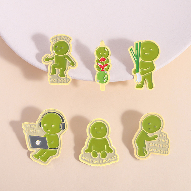 Why Am I Naked Funny Smiski Enamel Pin Cartoon Green Doll Brooch Lapel Badge Jewelry Gift for Friends Bulk