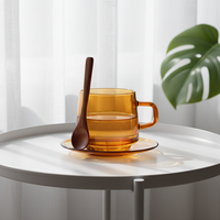 Juego de 2 Tazas de Café de Vidrio Ámbar de 10 oz, Tazas Apilables con Asa, Vasos de Vidrio de Colores para Té y Espresso