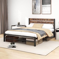 Cadre de lit plateforme rustique vintage avec sommier à lattes en fer robuste pour appartement, chambre, hôtel, école – Installation facile