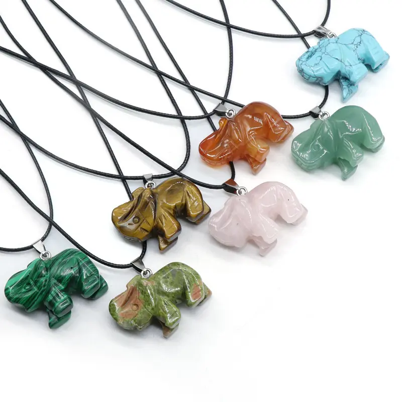 Fashion Natural Stone Crystal Agate Jade Carving Elephant Necklace Pendant Natural Gemstone Pendants Jewelry Making Pendant