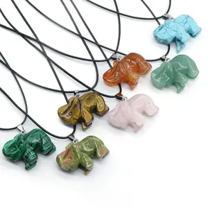 Mode pierre naturelle cristal Agate Jade sculpture éléphant collier pendentif pierres précieuses naturelles pendentifs fabrication de bijoux pendentif