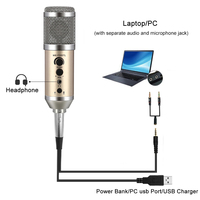 Condensador cardioide profesional Micrófono USB Estudio de grabación Electret Dispositivo con cable hecho de metal y plástico