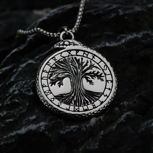 Colliers pendentifs personnalisés en acier inoxydable Yunnique, breloques Ouroboros Arbre de Vie Rune Nordique Mythologie Viking Gothique pour Hommes - Product Image 2