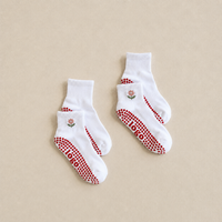 Chaussettes de Pilates pour femmes avec logo personnalisé, antidérapantes, brodées de fleurs, chaussettes de yoga, de barre et de Pilates à la cheville