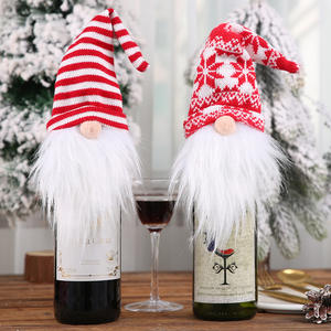 Youlun décoration de table à manger de noël couverture de bouteille de vin noël tricoté laine longue barbe nain bouteille de vin chapeau noël - Product Image 2