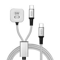 Cable de Carga USB C 2 en 1 de 60W y Cargador Inalámbrico Magnético de 5W para Reloj Inteligente y Teléfono Móvil
