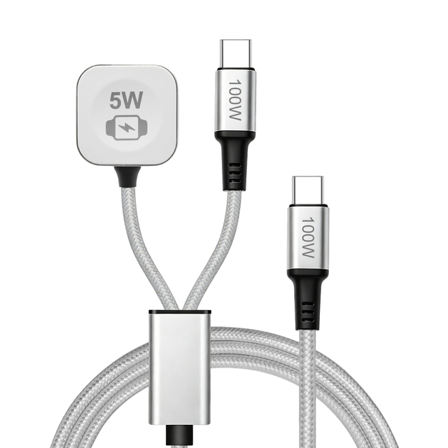 2 in 1 60W USB C Charging Cable &5W Magnetic Wireless Watch Charging Dual Function Charger for Smart Watch & Mobile Phone