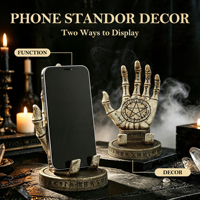Support de téléphone portable gothique en résine, motif main de palmiste, pentagramme et squelette, décoration sorcière, ornement de bureau effrayant pour Halloween, objet de collection, cadeau