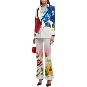 2024 Fashion High Street Elegant Women's Two Piece <b>Blazer</b> Pants <b>Set</b> Single Button Flower Printing Formal Suit Outfit Breathable - Product Image 1