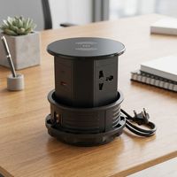 Prise de table en verre sans fil USB-C 20W, standard international, noire, rétractable, avec 2 ports USB-C, IP45, compatible NFC