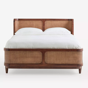Letto in vimini retrò con struttura ad arco, stile moderno metà secolo per camera da letto matrimoniale, letto matrimoniale da 1,8 metri - Product Image 1