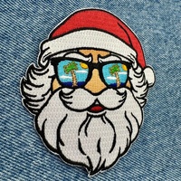 Patch brodé Père Noël estival, motifs de Noël tropicaux, thermocollant pour vêtements, applique ambiance vacances, badge personnalisé DIY